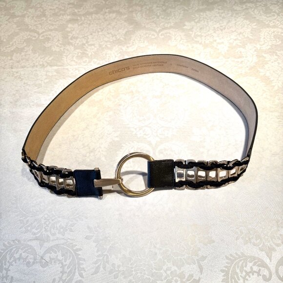 Chico’s Women’s Belt – Contemporary Black & Silver Stretch – Size Large - Picture 6 of 10